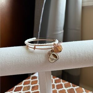 Alex and Ani Rose Gold Coffee charm and White beaded Charm Bracelet set of 2